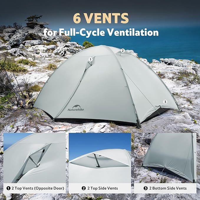 Naturehike Giling 1/2 Person Backpacking Tent 4 Season Lightweight Tent for Hiking & Bikepacking Easy Setup 3000mm Waterproof Ultralight CampingTents for Outdoor Cycling