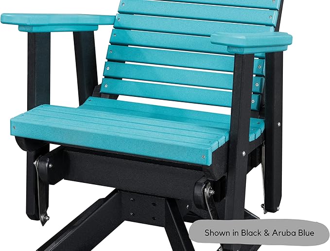 DutchCrafters Modern Horizontal Slat High Back Poly Adirondack Swivel Glider Outdoor Patio Chair (Black & Light Gray)