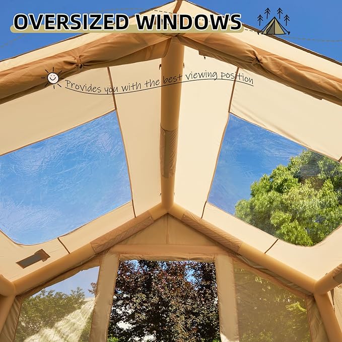 EROMMY 4/6/8/12 Person Inflatable Tent with Skylight, 4 Season Blow Up Tents with Hand Pump for Outdoor Camping & Hiking, Easy Set-up Windproof Sunproof Waterproof
