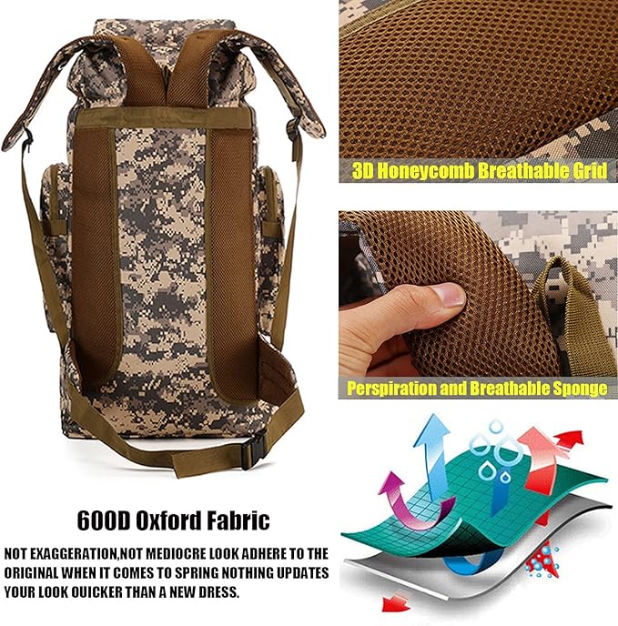 70L Hiking Backpack for Men, Waterproof Lightweight Camping Backpack, Military Rucksack with Molle, 3-Day Assault Pack for Travel, Climbing, Outdoor Sports (Urban Camouflage)