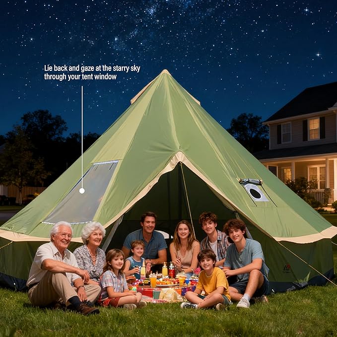 Canvas Tent with Stove Jack, 10-20 Person Yurt Tents for Camping, Large Bell Tent Waterproof 3000MM (4M/5M Options)