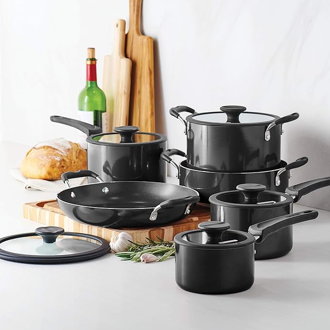 Tramontina Aluminum Non Stick 11-Piece Nesting Pots and Pans Set with Lids - Gray, Kitchen Nonstick Cookware Set, Dishwasher and Oven Safe