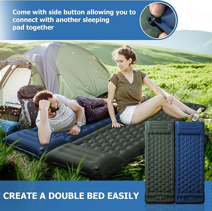 Sleeping Pad for Camping, Ultralight 4.7" Extra-Thick Inflatable Camping mat with Pillow Built-in Foot Pump, Compact Lightweight Air Mattress for Backpacking Hiking Car Travel Tent, Navy Blue
