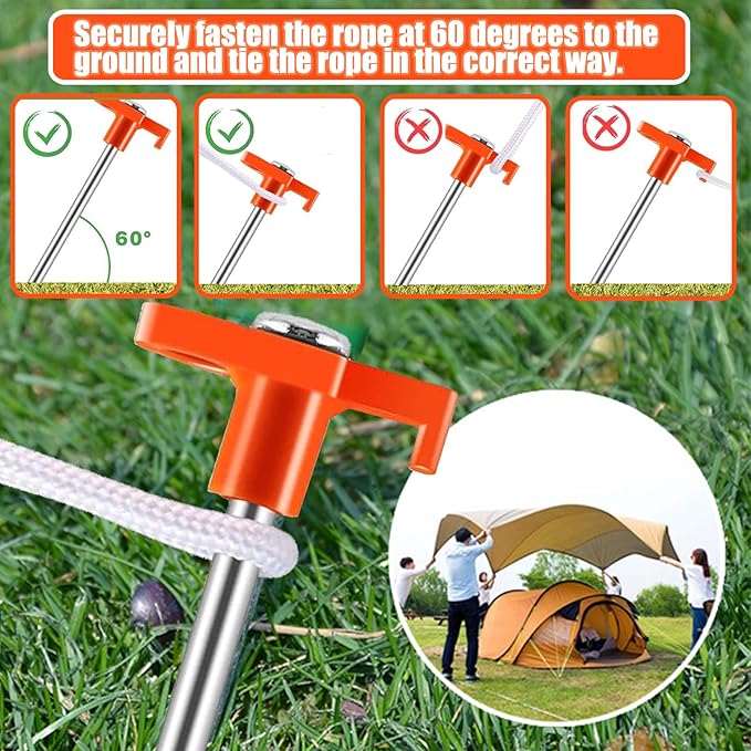 smillixin 23 Pack Tent Stakes Heavy Duty,10 Inch Non-Rust Metal Tent Pegs Camping Stakes,Ground Stakes Tent Spikes for Camping,Garden,Hiking,Grassland,with 1 Pcs Hooked Head & 2 Pcs 10FT Ropes