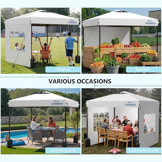 10X10 Pop Up Canopy Tent with 3 Sidewalls,Easy Up Canopy,Commercial Instant Shelter,Heavy Duty One Person Set Up Event Tent,White