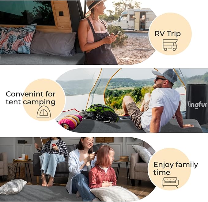 Kingfun 3 Inch CertiPUR-US Memory Foam Camping Mattress, Waterproof Roll up Sleeping Pad, Thick Floor Sleeping Mats for Tent with Removable Travel Bag
