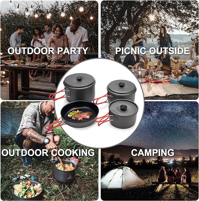 Alocs Camping Cookware Set Camping Gear, Compact Camping Pots and Pans Set, Durable Hard Alumina Camping Cooking Set for Outdoor Backpacking Camping Hiking Picnic, Included Mesh Carry Bag