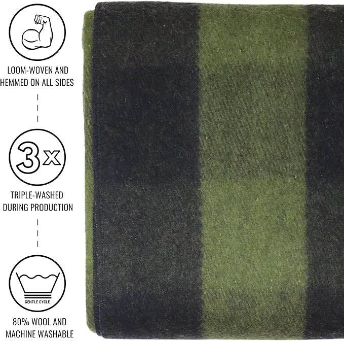 Arcturus Plaid Wool Blankets - 4.5lbs Warm, Heavy, Washable, Large | Great for Camping, Outdoors, Sporting Events, or Home