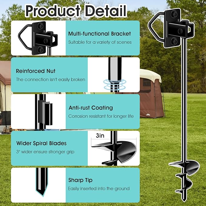 Ground Anchors Screw in Payivsve, Multi-Purpose Trampoline Stakes Heavy Duty, 3" Wider Spiral Mobile Home Anchors Hurricane Earth Anchor for Trampoline, Storage Shed, Swing Sets, Carports(13"-6pcs)