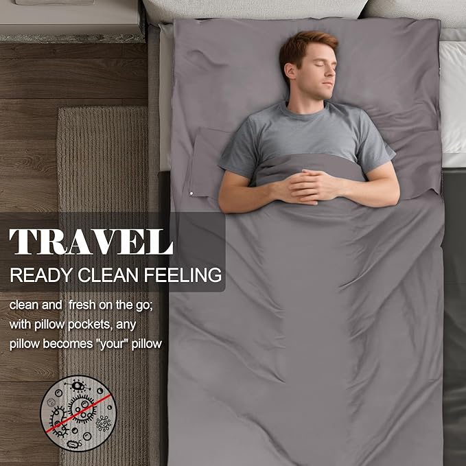 Sleeping Bag Liner,Travel Sheet & Adult Sleep Sack, Camping Sheets Travel Sleep Sack for Backpacking,Hotels & Hostels -Lightweight Single &Double Travel Sheet Camping Sheets