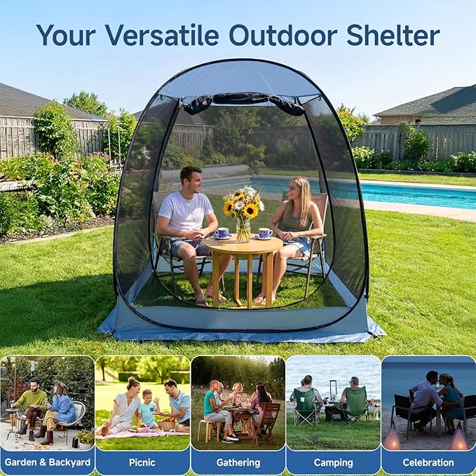Alvantor® Pop Up Screen House Gazebo, Portable Mosquito Net Tent, UV Protected Sun Shelter for Patio, Backyard & Camping, Instant Setup for 2-10 People