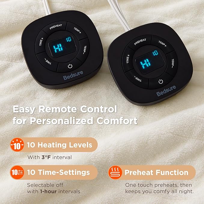 Bedsure Electric Blanket King Size - Dual Control Heated Blanket King Size, Fast Heating with 10 Time Settings & 10 Heat Settings, Warm Gift for Grandma (100x90 inches, Lvory)