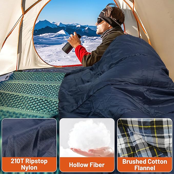 Cold Weather Flannel Sleeping Bags for Adults 0 Degree / -10 Degree, As a Blanket, Waterproof, Lightweight, Portable, Backpacking Camping Outdoor Travel Hiking