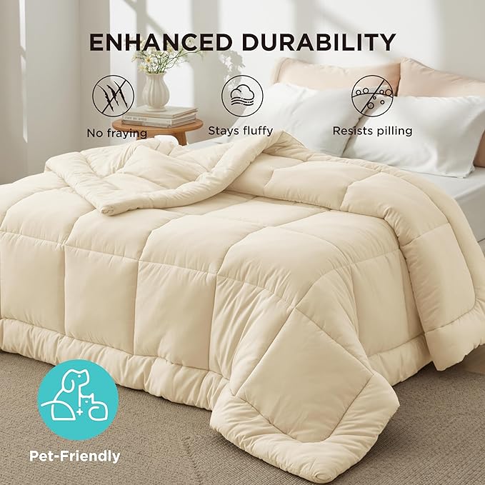 Bedsure Comforter Duvet Insert - Quilted Comforters Twin Size, All Season Duvet, GentleSoft Down Alternative Bedding, with 8 Tabs, Gifts for Women/Men,Cream,Twin 88 x 68 Inches