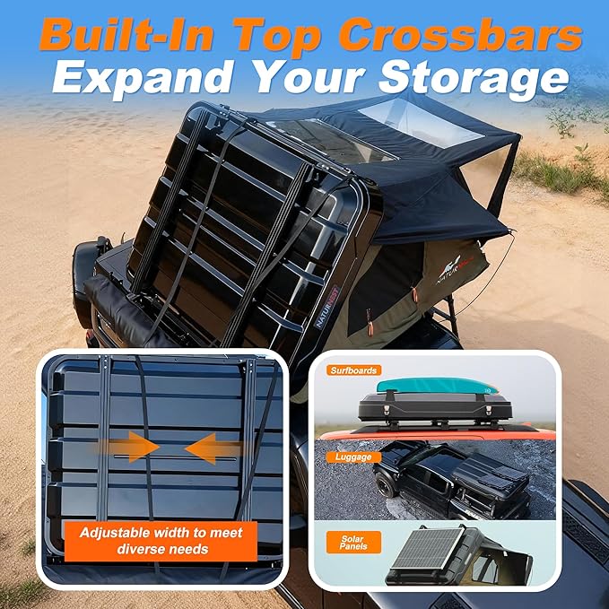 Naturnest Rooftop Tent Hard Shell with Annex Room, Easy Set Up Large Tent for 2-3 Person Camping, Waterproof 4 Season Tents for Truck, Jeep, SUV, Van, Trailer - Sirius 1 Plus with Annex Room