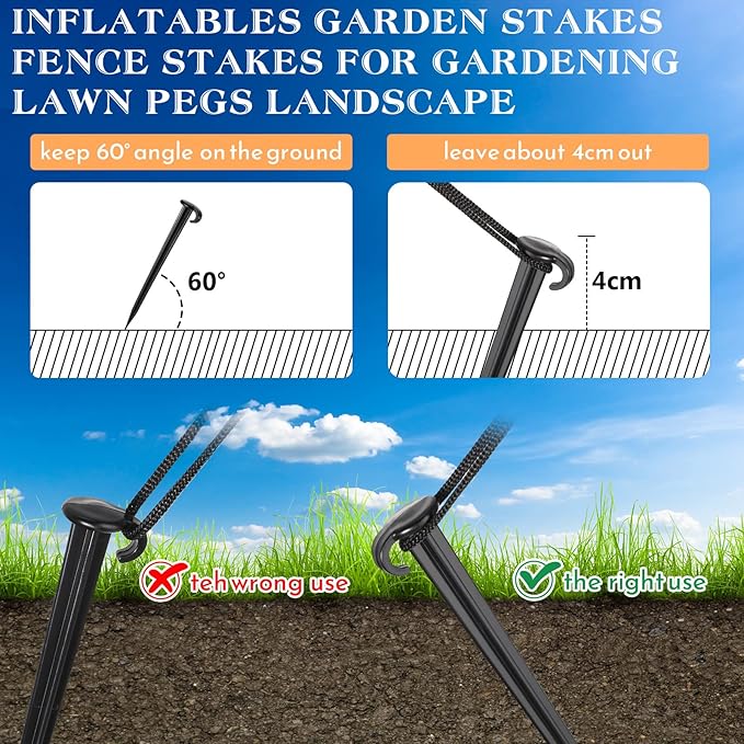 Vicenpal 18 Pcs 7 Inch Plastic Yard Stakes Inflatables Heavy Duty Plastic Garden Stakes for Tent Ground Replacement Outdoor Fence Lawn Pegs Landscape Staples Halloween Christmas Decorations (Black)