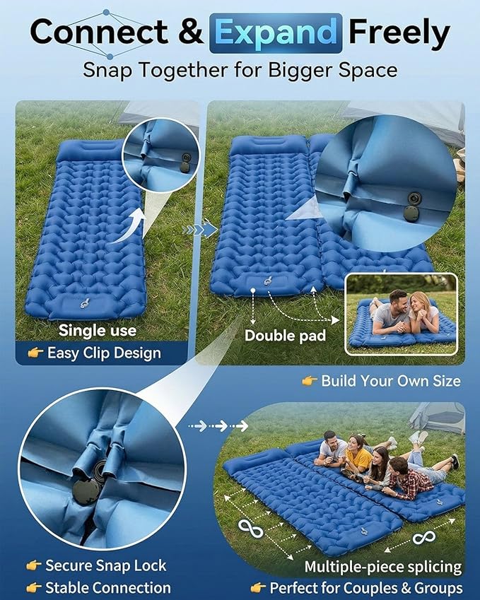 Lounge Mat - Your Portable Chill Zone Thick Memory Foam Sleeping Pad for Outdoor Camping Self Inflating Air Mattress with Pump Folding Backpacking Bed Mat Hiking Essentials Gear(Dark Blue)