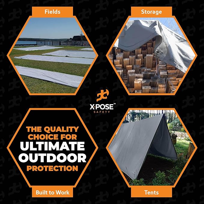 Heavy Duty Silver Poly Tarp 8' X 10' (2-Pack) - Multipurpose Protective Cover - Durable, Waterproof, Weather Proof, Rip and Tear Resistant - Extra Thick 12 Mil Polyethylene - by Xpose Safety