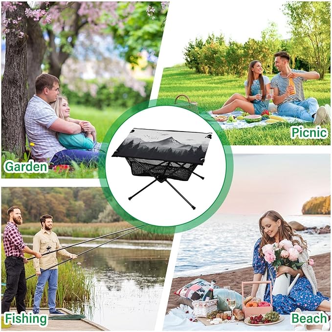 Mount Fuji Portable Folding Camping Table, Compact Lightweight Beach Table with Carrying Bag for Outdoor Picnics, BBQs, Camp