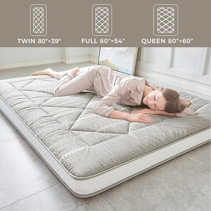 Japanese Foldable Portable Camping Mattress, Thick Sleeping Mat Twin, Bohemia Grey