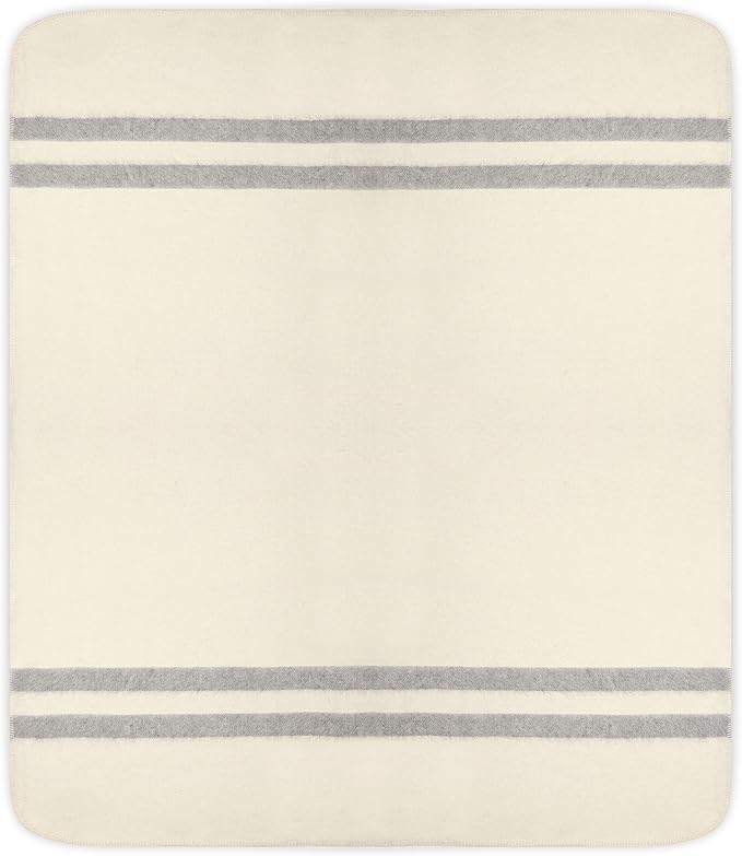 Thick Alpaca Wool Blanket Heavyweight Camping Outdoors Indoors Soft Peru King Size Stripes Design (Ivory - Soft Gray, King Size)