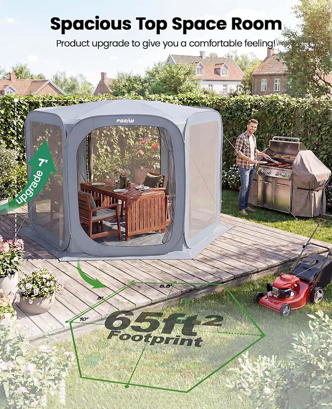 Porayhut Pop up Screen House Tent Sun Shelter with Breathable Mesh Doors,Portable Camping Tent with Detachable Waterproof Floor,10x10FT Screen Canopy Outdoor for Family Friends Party