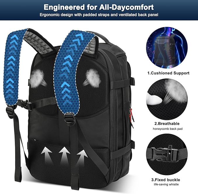 POSO P Vacuum Backpack Travel, Expandable Vacuum Seal Compression Backpack with Pump, Laptop Compartment, Water-Resistant Business Carry-On Backpack Valentine's Day Gifts for Men Travel Weekend