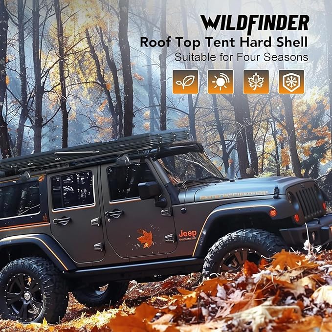 Rooftop Tent Hardshell, 2-3 Person Camping Car Roof Top Tent Hard Shell Suitable for Jeep, SUV, Truck, Van