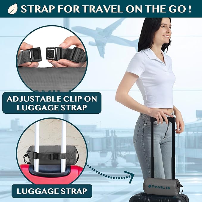 PAVILIA Travel Blanket Airplane Compact with Bag, Soft Packable Plane Blanket Kids Adults, Portable Camping Flight Essentials, Travelers Gifts Accessories, Luggage Backpack Strap, 65x40 Gray