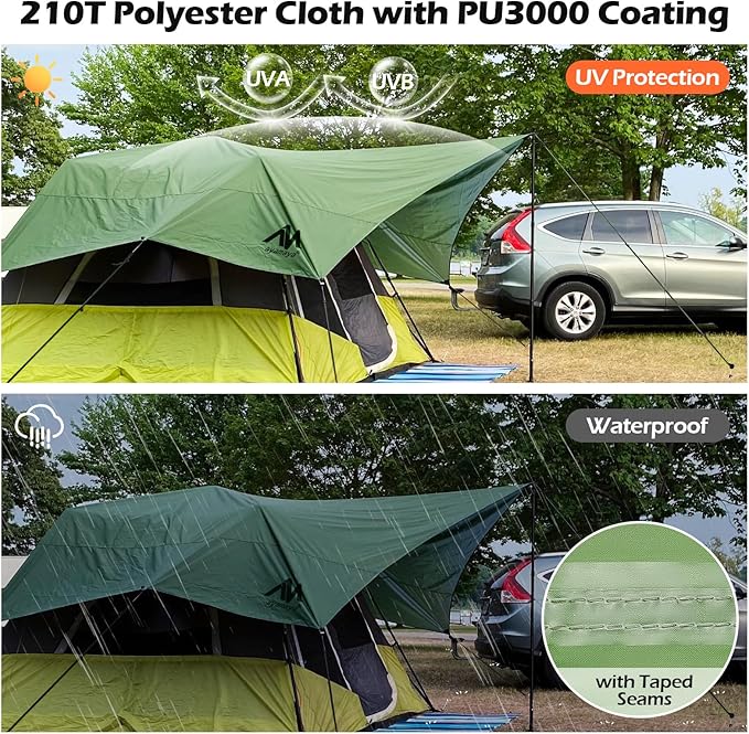 AYAMAYA Camping Tarp with Poles Heavy Duty, 10 x 15 FT Extra Large Waterproof Tarp Tent Awning, Hammock Rain Fly Sun Shelter for Camping, Beach, Picnic, Outdoor Activities