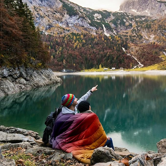 zzlamb Camping Blanket, Outdoor Lightweight Travel Blanket Puffy Portable Down Alternative, Windproof Warm Cloak with Snaps, Cozy Quilt Backpacking Picnic RV Plane Car Hammock Beach Climbing