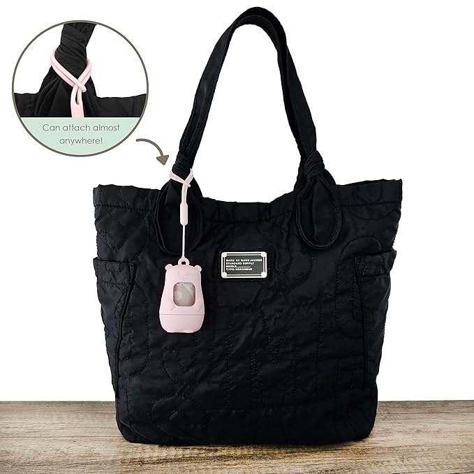 Teddy Bear Diaper Bag Dispenser | Diaper Trash Bags on the Go Dispenser w/Silicon Strap | 15 UNSCENTED Baby Poop Bags per Roll | Dirty Diaper Bags Disposable | Diaper Waste Bags (ROSIE PINK)