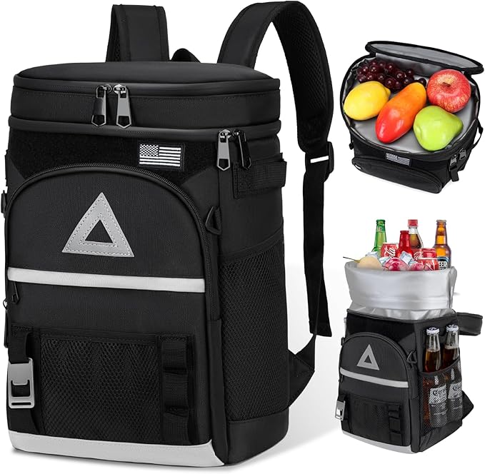 Bacgnyer Backpack Cooler Insulated Leakproof - Waterproof 22L Cooler Bag for Men & Women, Portable Soft Sided for Camping, Beach, Fishing, Lunch, Hiking with Magnetic Fold & Dry Storage Design