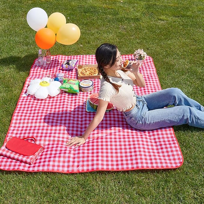 Lchkrep Picnic Blanket Beach Blankets 80"x60" Large Sandproof Waterproof Camping Portable Travel Blanket Play Mat for Outdoor Indoor Family Beach Park Grass,Hiking, Music Festival (Red)