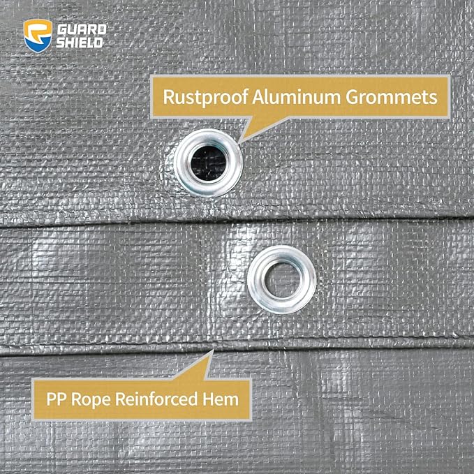 GUARD SHIELD Tarps Heavy Duty Waterproof 12x20 Feet Silver/Black Poly Tarp Cover Outdoor Thick UV Resistant Tarpaulin with Grommets 10mil (2-Pack)