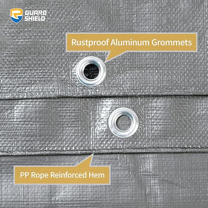 GUARD SHIELD Tarps Heavy Duty Waterproof 12x16 Feet Silver/Black Poly Tarp Cover Outdoor Thick UV Resistant Tarpaulin with Grommets 10mil (2-Pack)