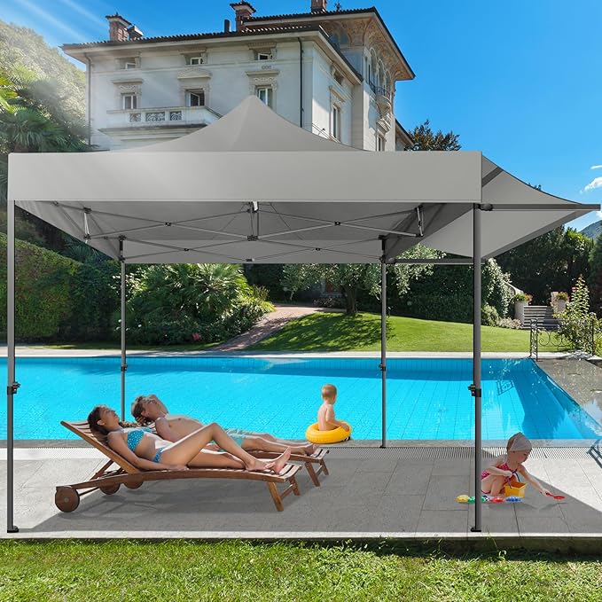 COBIZI 10x10 Pop Up Canopy Tent with Awning,Heavy Duty Canopy UPF 50+ All Season Wind Waterproof Commercial Outdoor Street Vendors Party Tents for Parties Canopy with Carry Bag(10 x 10 ft Gray)