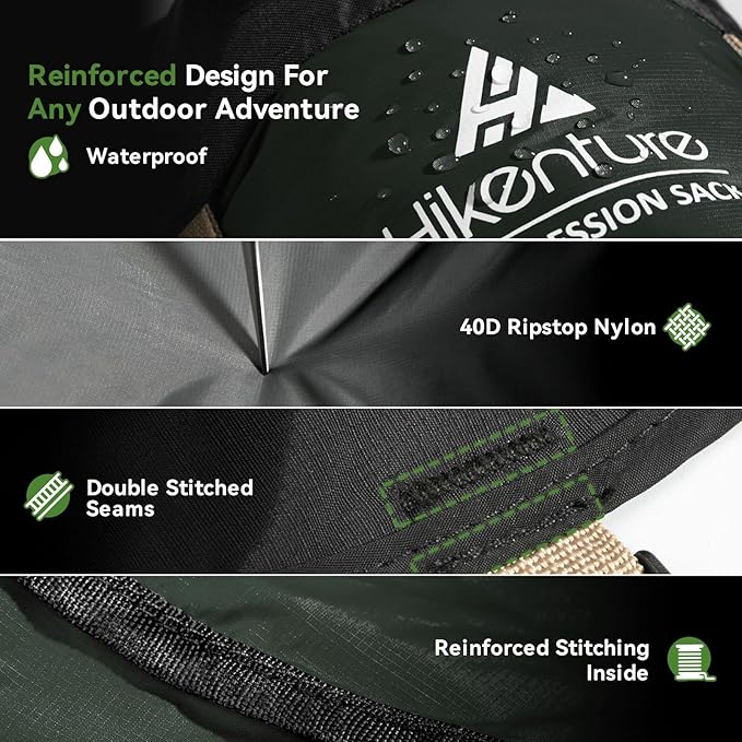 Hikenture Compression Sack for Sleeping Bag, Upgrade Anti-Tear Nylon Sleeping Bag Stuff Sack, 10L/14L/20L/30L Water-Resistant Compression Bag, Storage Bag