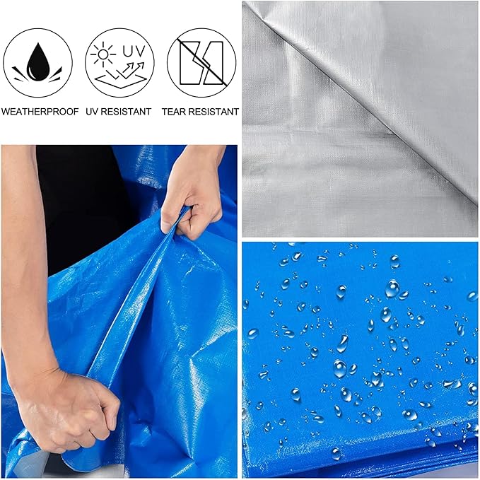 Small Tarp, Tarps Heavy Duty Waterproof 6x12, Waterproof Plastic Poly 16 Mil Thick Tarpaulin with Metal Grommets Every 19.5 Inches - Emergency Rain Shelter, Outdoor Cover, and Camping Use