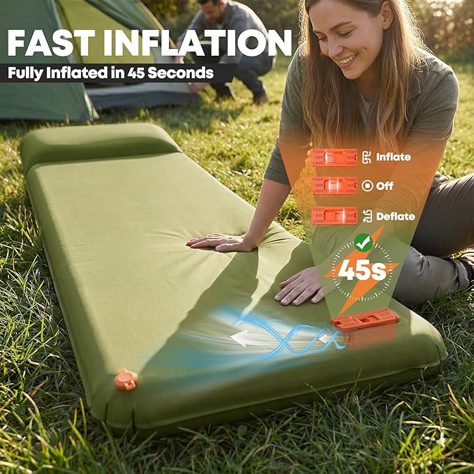 Self Inflating Sleeping Pad with Electric Pump, 4" Ultra-Thick Memory Foam Camping Pad, 4 Season Camping Mattress Pad with Built-in Pillow, Camping Essentials Gear for Tent Travel Car