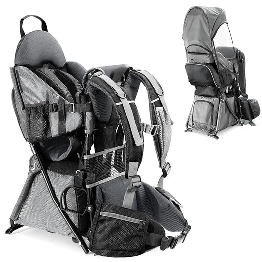 besrey Baby Backpack Carrier, Toddler Hiking Backpack with Safety 3-Height Seat, Adjustable Straps&Waist Belt, Foldable Frame Lightweight Large Capacity Child Carrier for Hiking (Silver Grey)