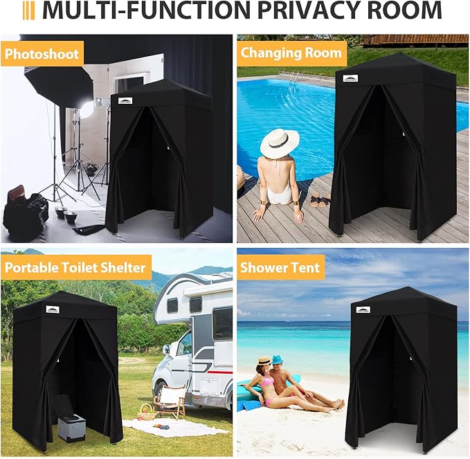 EAGLE PEAK Flex Ultra Compact 4x4 Pop-up Canopy, Sun Shelter, Changing Room, Portable Privacy Canopy Cabana for Pool, Fashion Photoshoots, or Camping, Black
