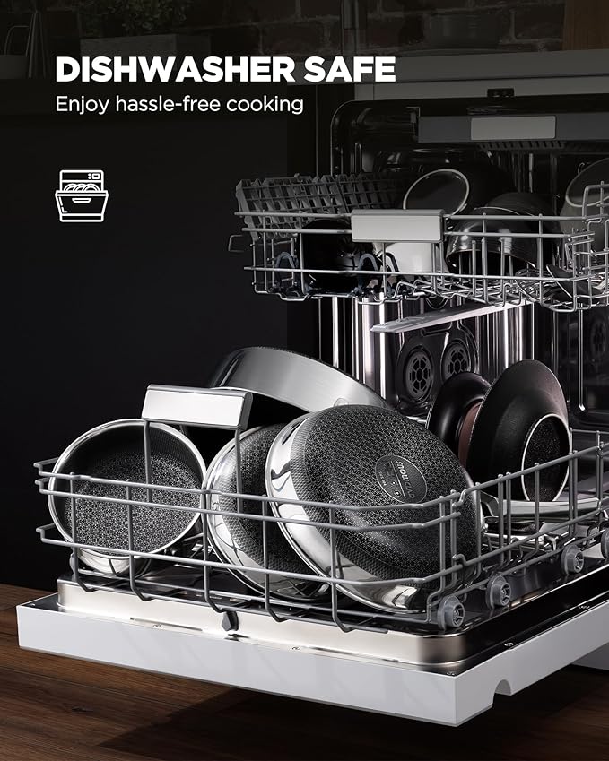 Non Stick Frying Pans, 8+10+12 inch with 2 Lid, Hybrid Frying Pans Set Nonstick,non stick Skillets Stainless Steel, Dishwasher & Oven-Safe, Induction Compatible Cooking Pan, PFOA Free Cookware