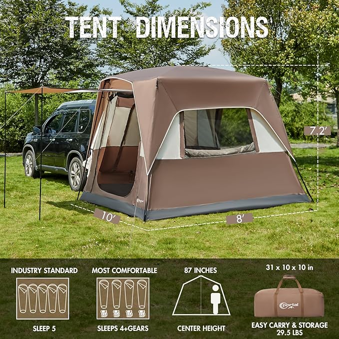 Portal 5-Person SUV Tent with Porch, 2-in-1 Car Camping Tent, Water-Resistant & Windproof, Trunk Tent for Travel & Outdoor Adventures
