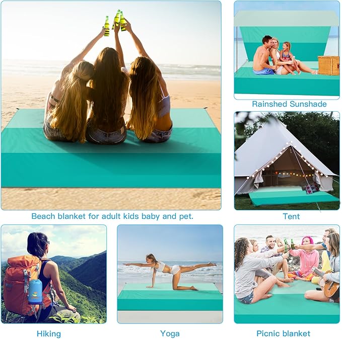 BYDOLL Beach Blanket Waterproof Sandproof Large 78''×81''/10'×9' Sand Free Oversized Sandless Picnic Mat Water Proof Packable Lightweight Blanket for Beach Camping Hiking Travel