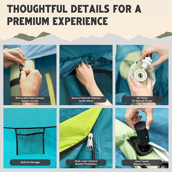 CloudCamp Inflatable Tents for Camping- 6 People Waterproof Oxford Fabric(210D), Quick Setup Air Tent with Manual & Battery Pump, UV Protection, 4-Season Inflatable Tent