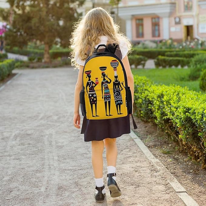 Men Women Lightweight Traditional African Women Art Casual Daypack Big Capacity Bookbag With Padded Straps for Gym Travel Walking Cycling