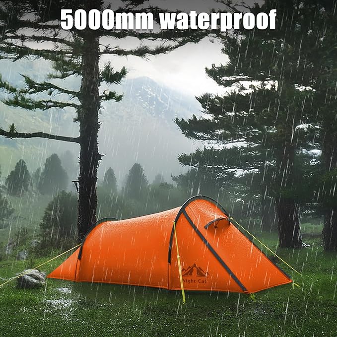 Night Cat Ultralight Tunnel Tent: Waterproof Lightweight Two People Backpacking Tent for Outdoor Camping Hiking Treeking with Double Layers Aluminum Poles and Footprint
