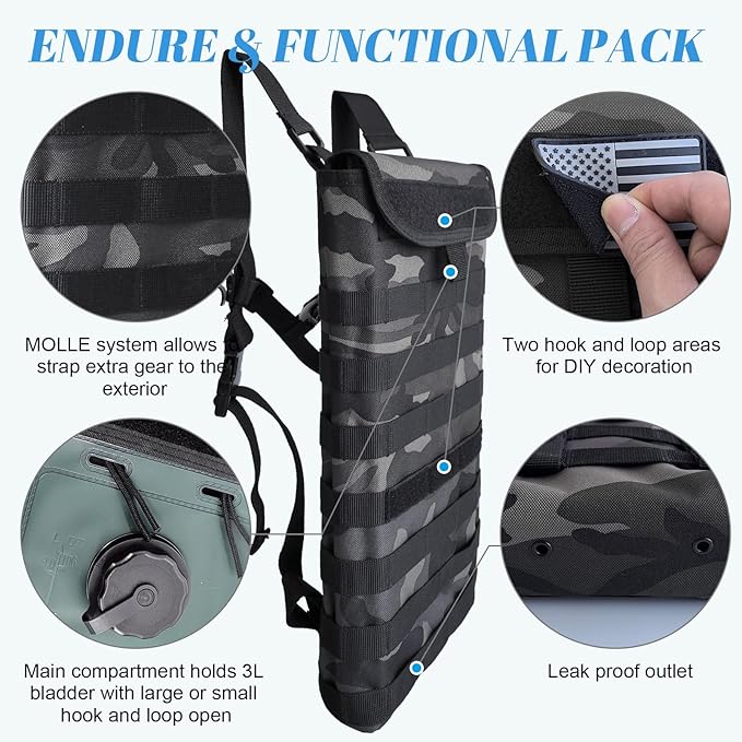 Tactical MOLLE Hydration Pack Carrier Backpack with 3L Water Bladder