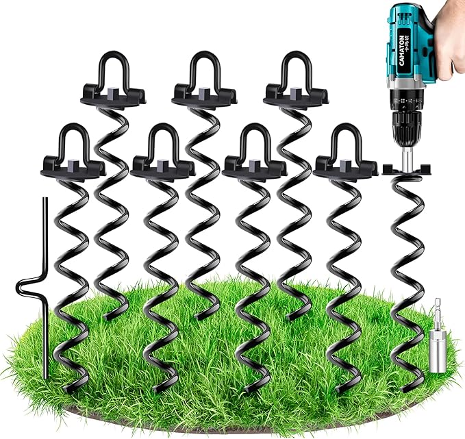 Ground Anchors Heavy Duty Spiral Screw in Trampoline Stakes, Swing Set Anchors Earth Anchor for Trampoline, Tents, Canopies, Swing Sets, Dog tie Out(8 Pack)